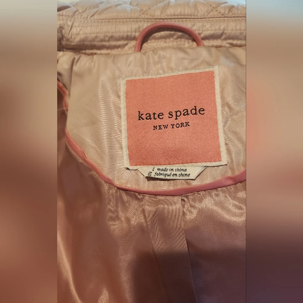 Kate Spade Pink Big Bow Rose Quilted, Lined Coat 13" deep pockets Size Large - Picture 6 of 10